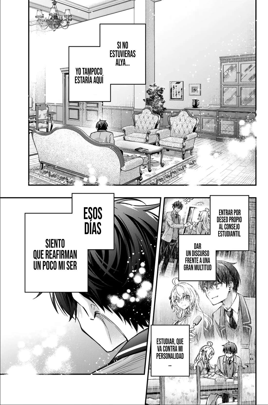 Alya-san, quien se sienta a mi lado, a veces susurra cosas dulces en ruso. Capítulo 80 - página 15