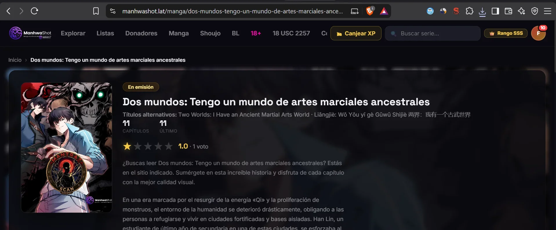 Dos mundos: Tengo un mundo de artes marciales ancestrales Capítulo 2 - página 1